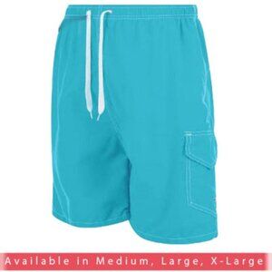 Men Swim Trunks Swimming Swimwear Cargo Shorts Beach Surf Board, Turquoise, NEW